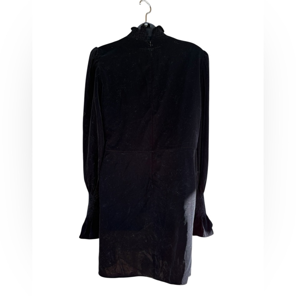 Zara Black Long Sleeve velvet mini Dress Sz XL mock neck ruffle sleeve preloved - Picture 5 of 10